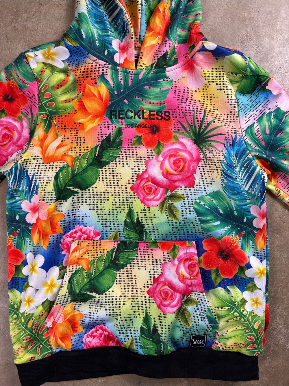 Young & Reckless Tropical Floral Hoodie - Bright Multi Youth Size XL (16)